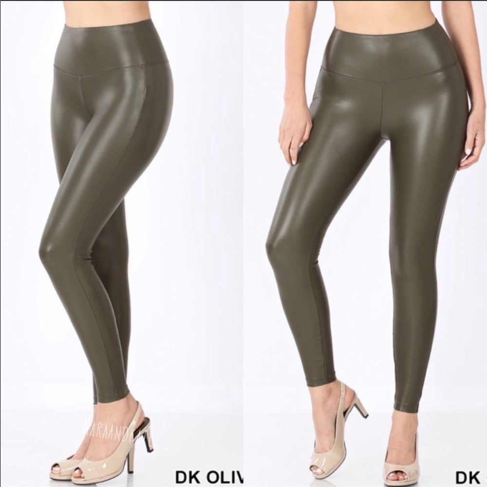 Black Slick Vegan Leather Leggings - Picture 8 of 8